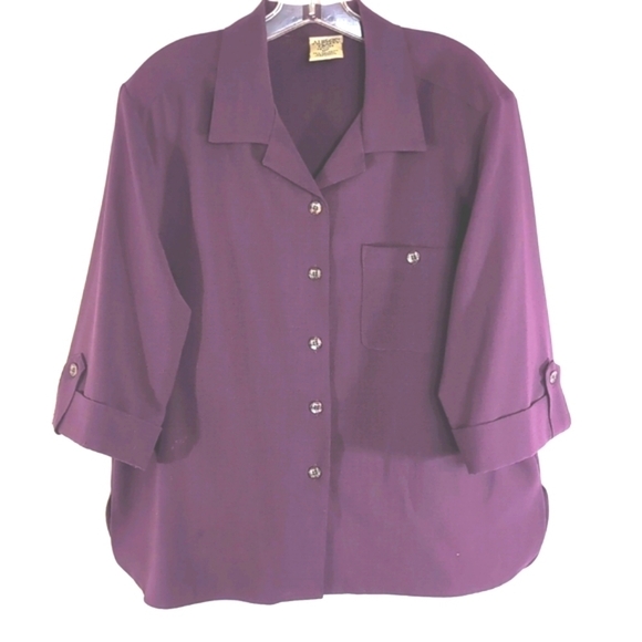 Allison Daley Purple Linen Look 3/4 Sleeve Shirt Style Blouse Size 12P - Picture 1 of 6